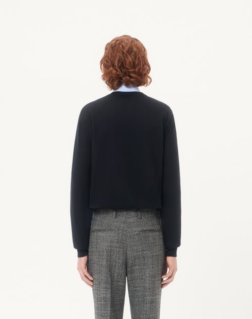 Valentino - Vロゴ エンブロイダリー ウール ニットプル - ブラック - メンズ - ニット